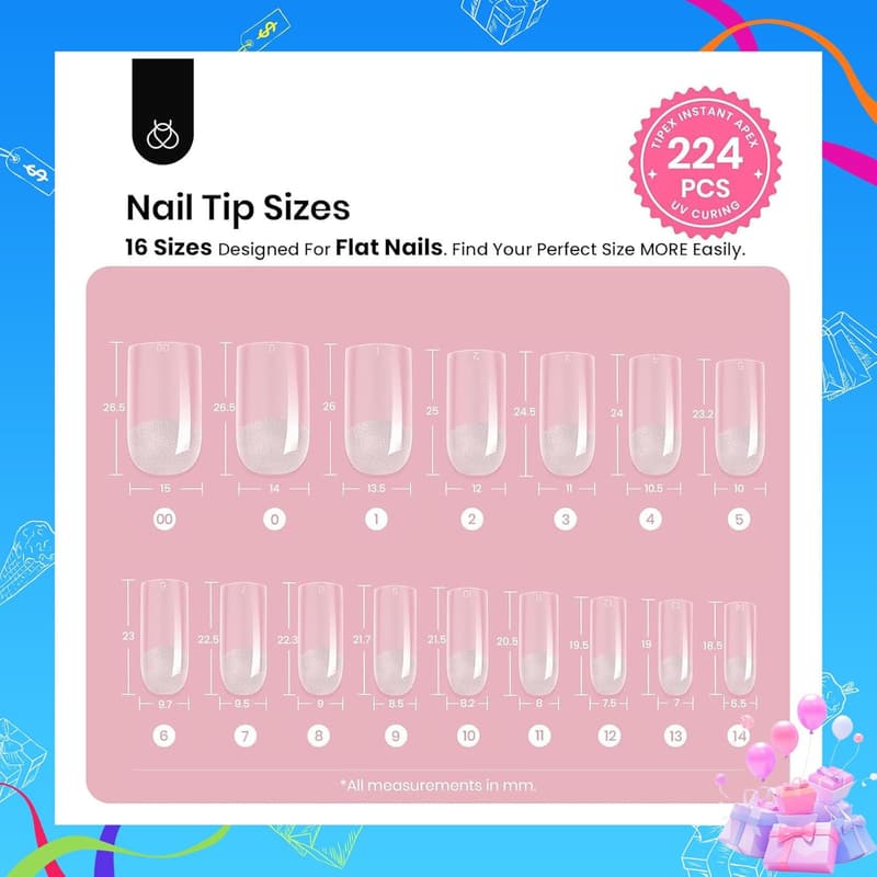 Medium Fake Nail Kit with 224 Square Tips & Glue