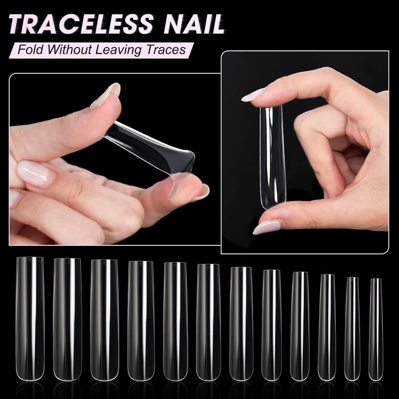 240PCS XXXL Clear Square Full Cover Nail Tips for DIY & Salons