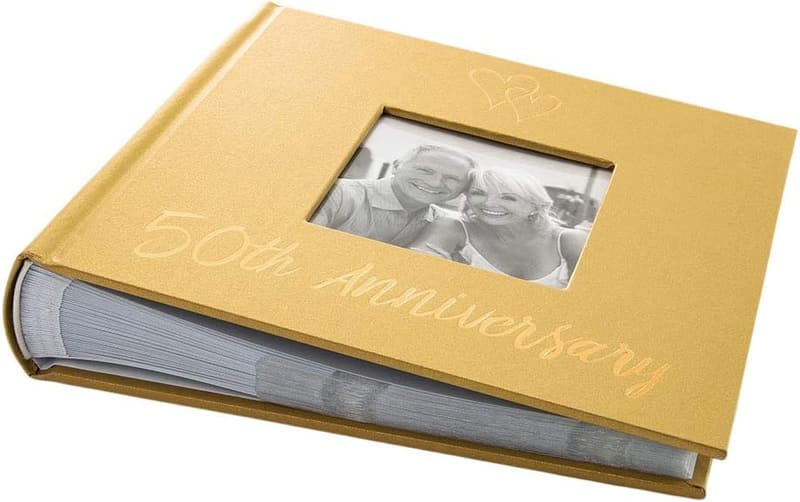 50th Wedding Anniversary Photo Album with Double Heart Design