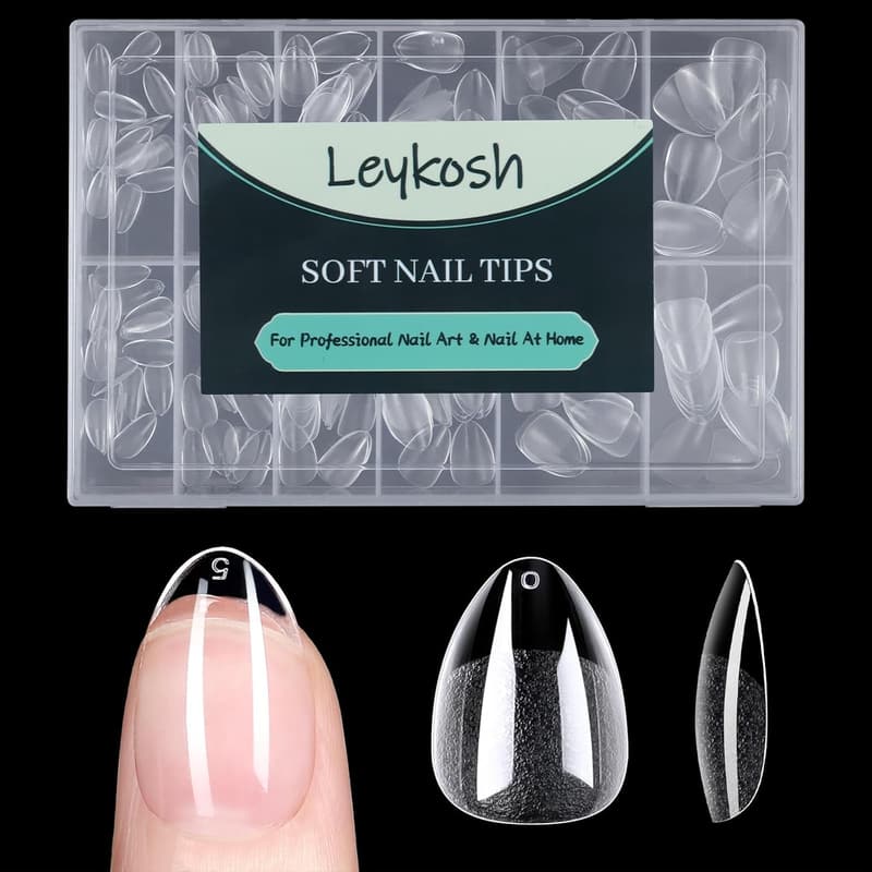 Matte Clear Almond Press-On Nail Tips – 216pcs, 12 Sizes