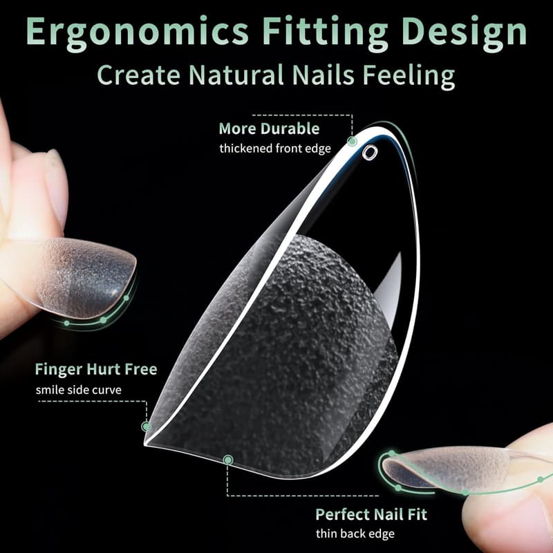 Matte Clear Almond Press-On Nail Tips – 216pcs, 12 Sizes