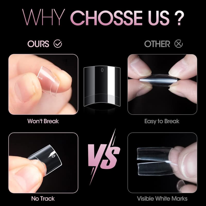 500PCS Clear Short Acrylic Nail Tips - Manicure Set