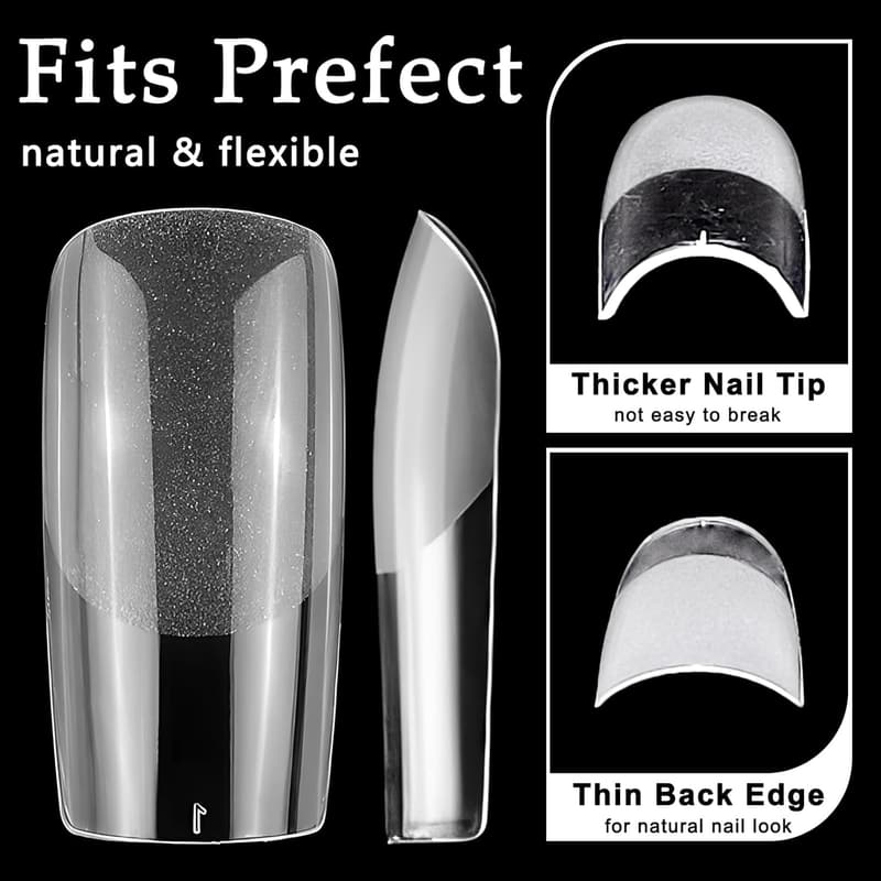 600pcs Clear Medium Square Gel Nail Tips for DIY Manicure