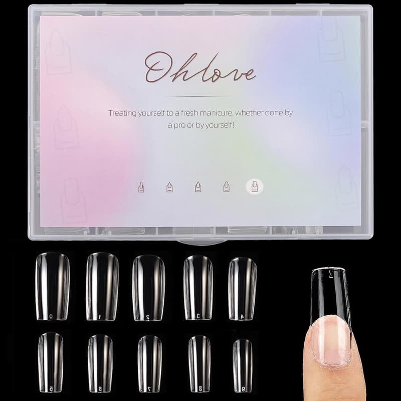 Clear Fake Nail Tips - 500Pcs Full Cover Acrylic Sizes 0-9