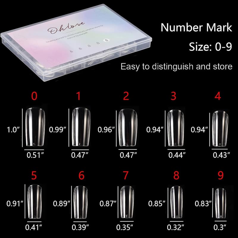 Clear Fake Nail Tips - 500Pcs Full Cover Acrylic Sizes 0-9