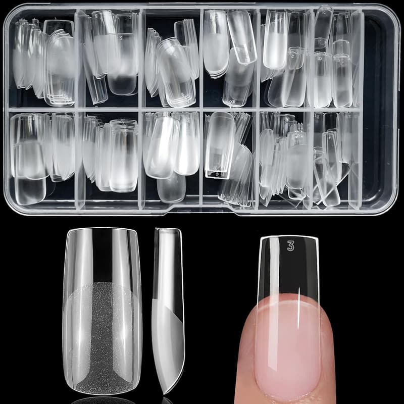 240pc Medium Square Gel Nail Tips - Clear Acrylic Press-Ons