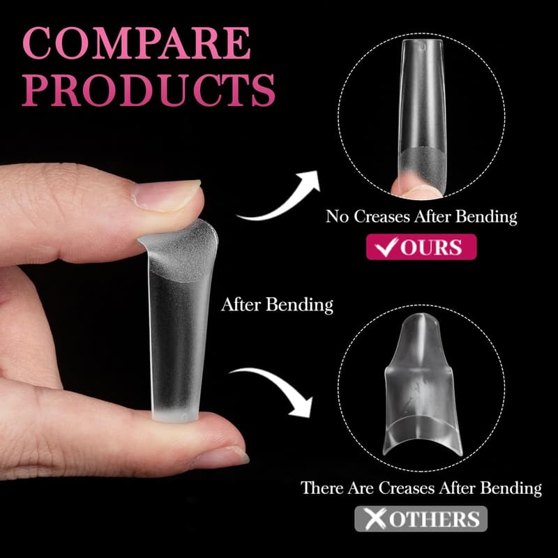 240PCS XXL Clear Fake Nails - Long Tapered Acrylic Tips with Case