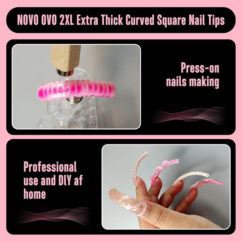 Curved XL XXL Press-On Gel Nail Tips - 240pc Acrylic Set