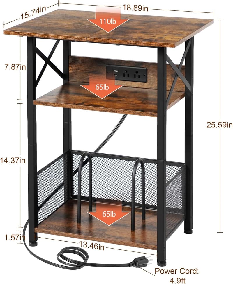 Vinyl Record Player Stand with Charging Station & Storage Cabinet