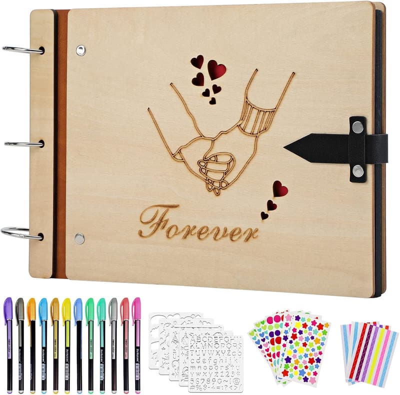 Valentine's Day Wooden Scrapbook for Couples - 60 Pages