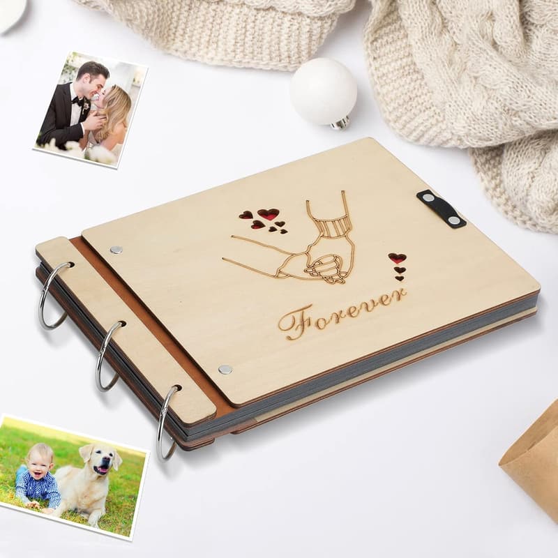 Valentine's Day Wooden Scrapbook for Couples - 60 Pages