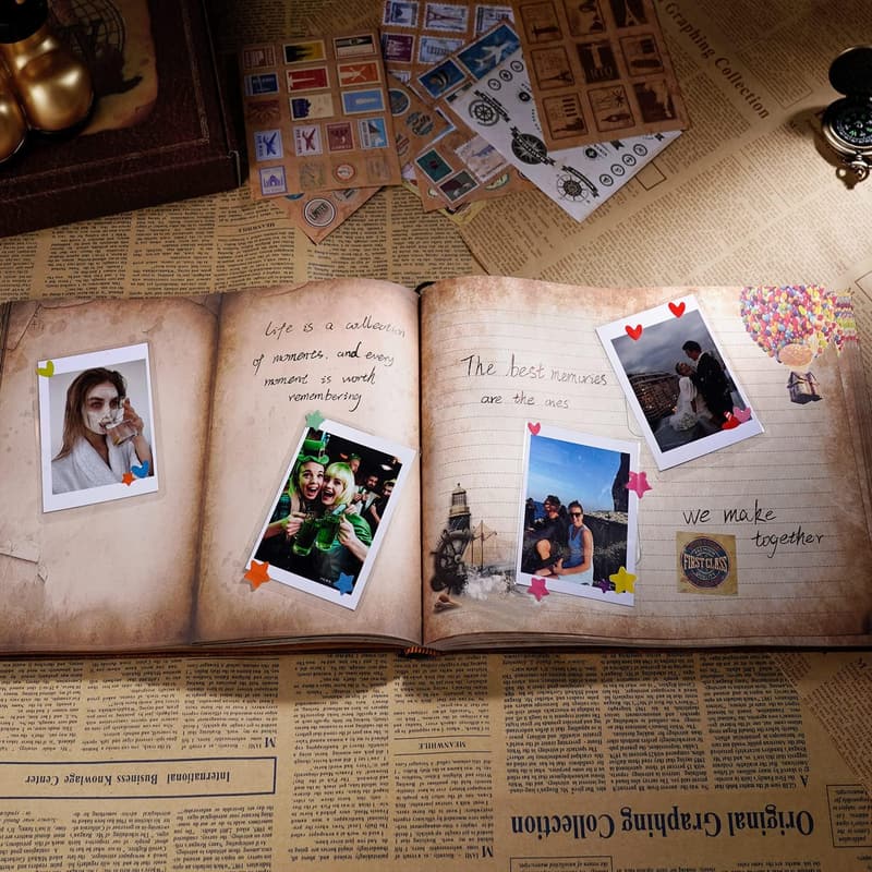 Anniversary Adventure Scrapbook - 180 Pages, Leather Cover