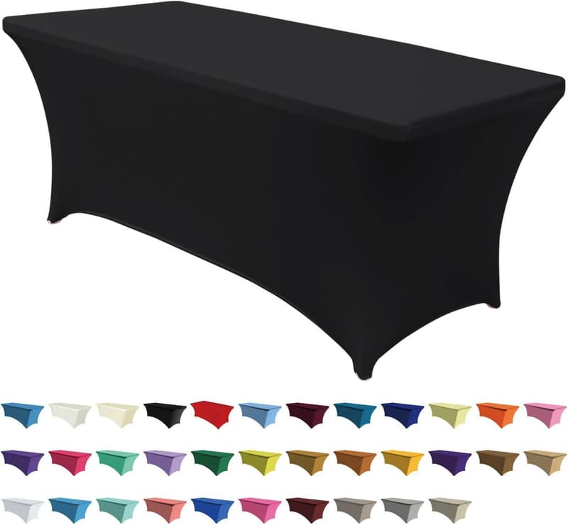 Black Spandex Table Cover for 6 ft Rectangular Tables - Wrinkle Resistant