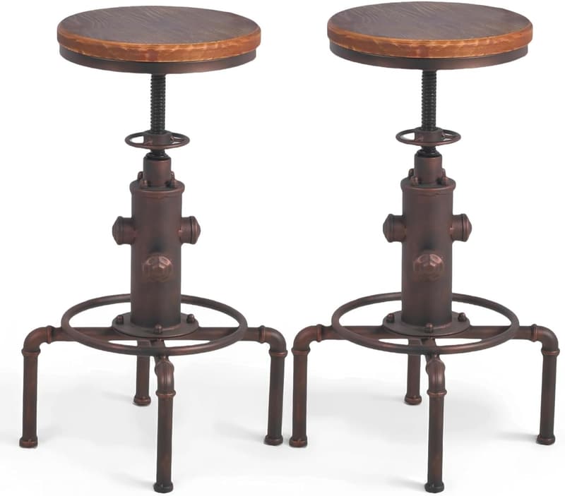Industrial Red Bronze Barstool Set of 2 - Fire Hydrant Design