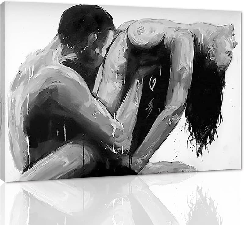 Nude Couple HD Canvas Art - Black & White Bedroom Decor 24x36