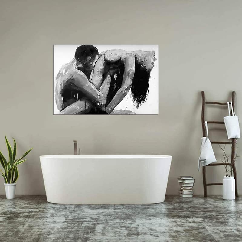 Nude Couple HD Canvas Art - Black & White Bedroom Decor 24x36