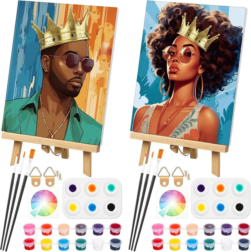 Valentine's Day Couples Painting Kit - Pre-Drawn Canvas Set