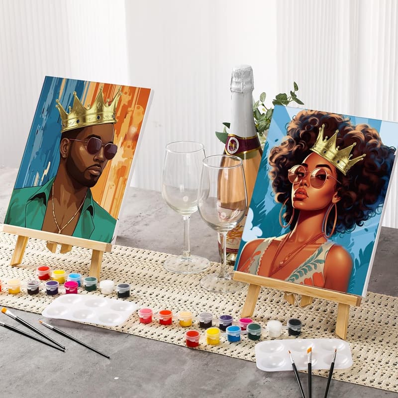 Valentine's Day Couples Painting Kit - Pre-Drawn Canvas Set
