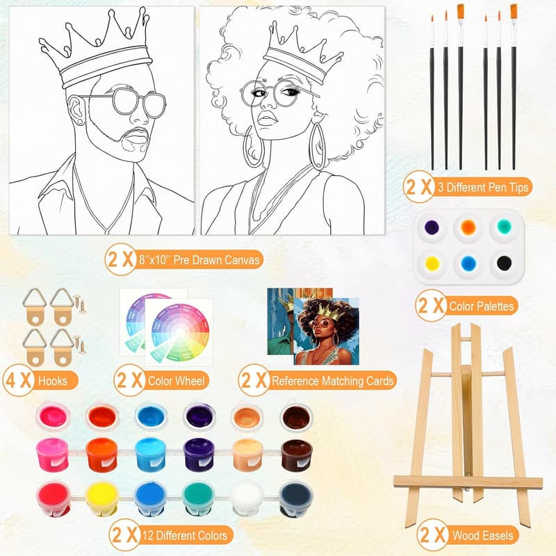 Valentine's Day Couples Painting Kit - Pre-Drawn Canvas Set