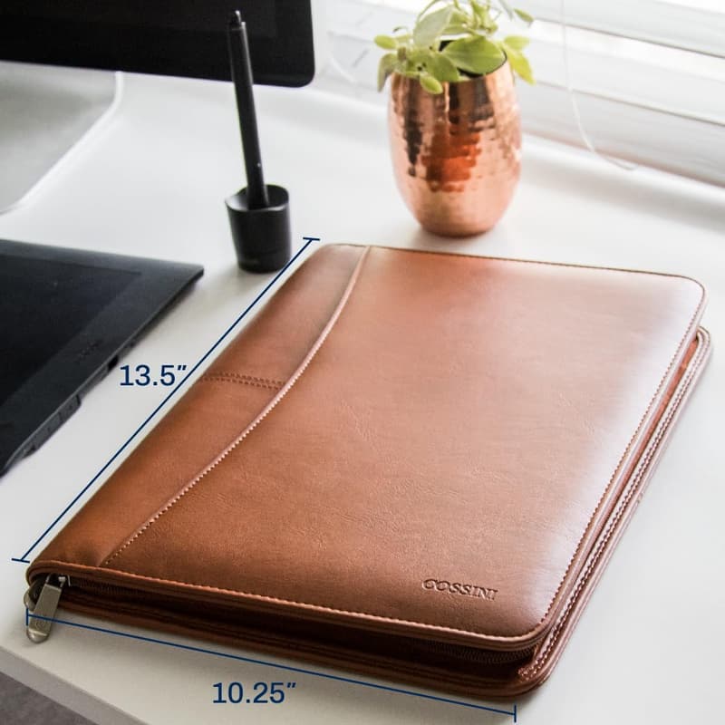 Premium Business Portfolio in Tan with Tablet Sleeve & Smart Storage