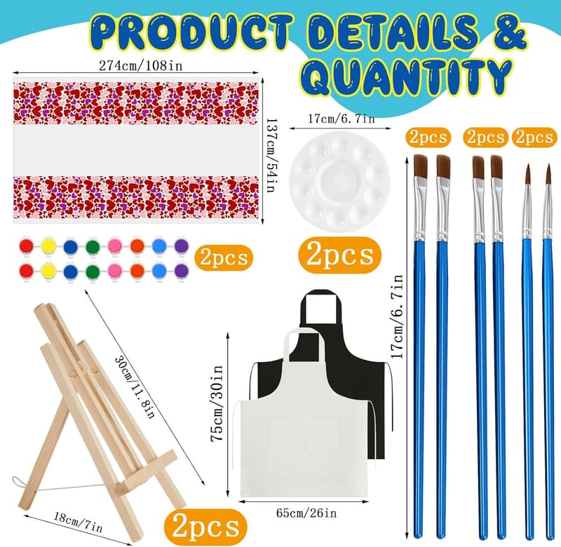 Valentine's Day Sip and Paint Kit for Couples - 13 Pcs Canvas Set