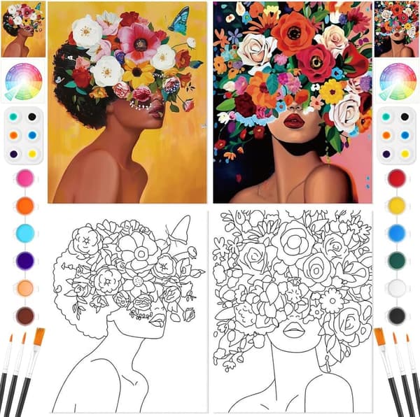Couples Date Night Painting Kit - 2 Pre-Drawn Canvases