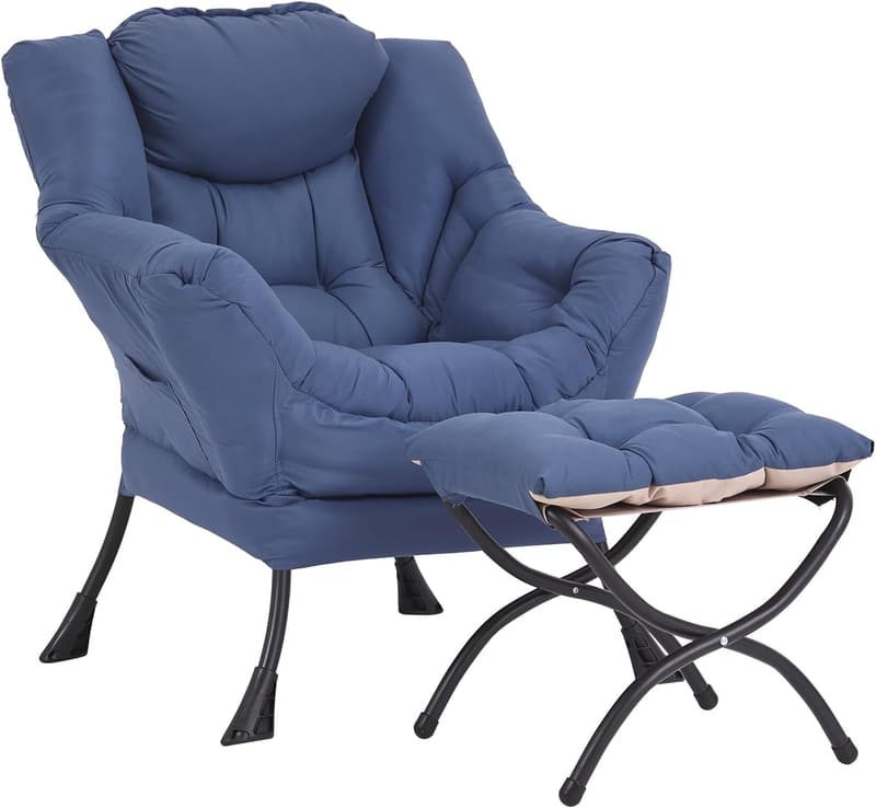 Modern Lounge Chair with Ottoman and Side Pocket for Living Room