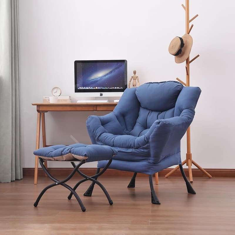 Modern Lounge Chair with Ottoman and Side Pocket for Living Room
