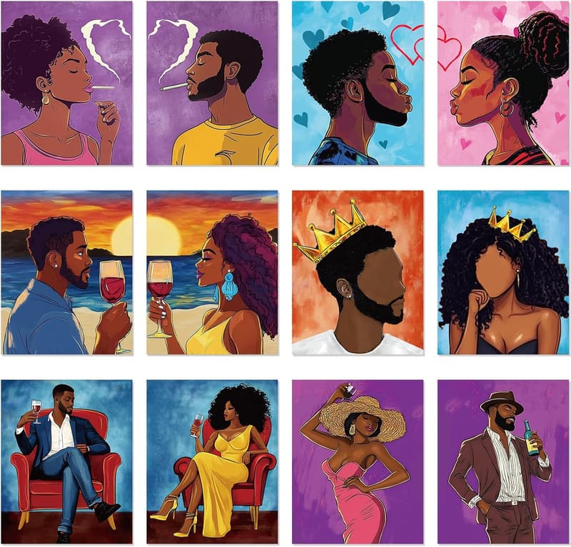 Sip and Paint Party Kit - 12 Pre-Drawn Canvases for Couples