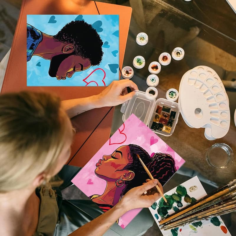 Sip and Paint Party Kit - 12 Pre-Drawn Canvases for Couples
