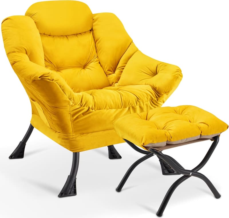 Yellow Oversized Accent Chair with Ottoman for Living Room