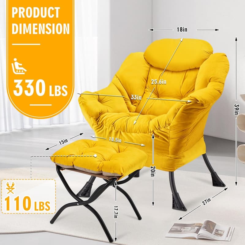 Yellow Oversized Accent Chair with Ottoman for Living Room