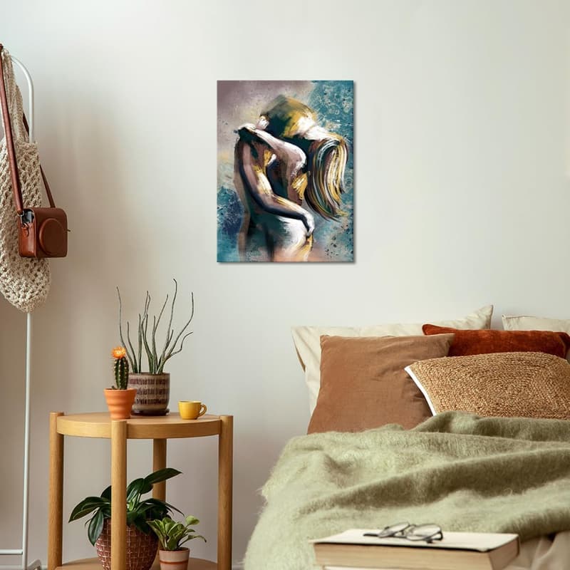 Couples' Vintage Canvas Wall Art – Colorful Nude Hugging Print 18x24