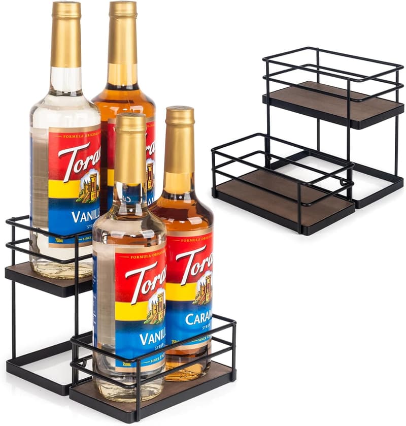 2-Tier Coffee Syrup Organizer - 4 Bottle Capacity Kitchen Storage