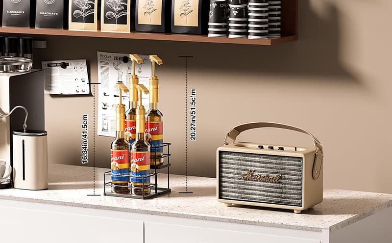 2-Tier Coffee Syrup Organizer - 4 Bottle Capacity Kitchen Storage