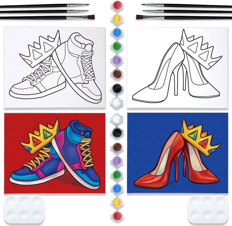 Couples Paint Party Kit - Pre-Drawn Canvas 8x10 Inches
