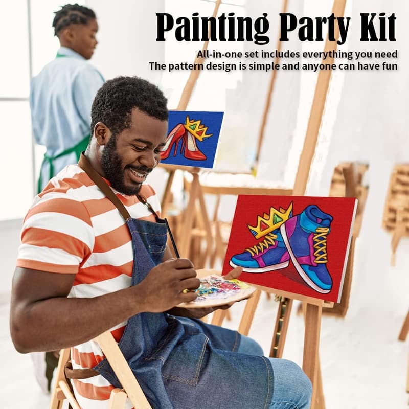 Couples Paint Party Kit - Pre-Drawn Canvas 8x10 Inches