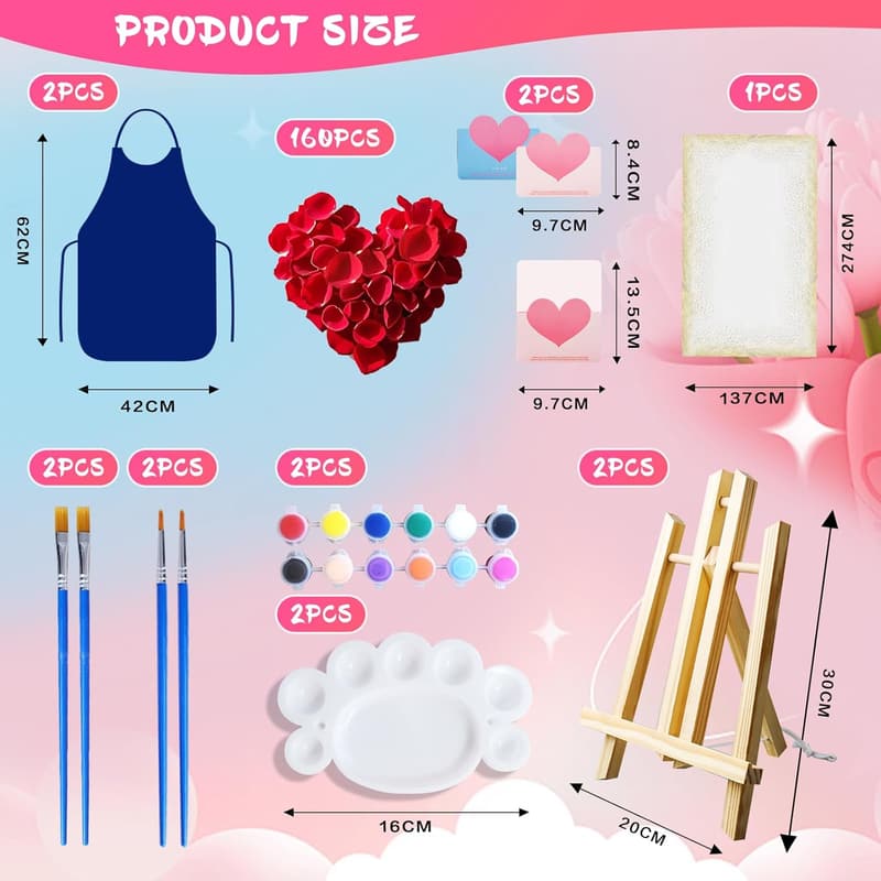 Couples Paint and Sip Kit with Pre-Drawn Canvases - 17 Pcs
