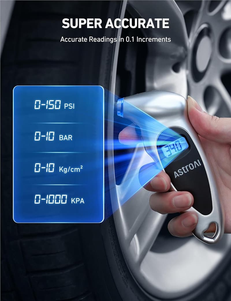 Digital Tire Pressure Gauge with Backlight & Presta Valve Adaptor