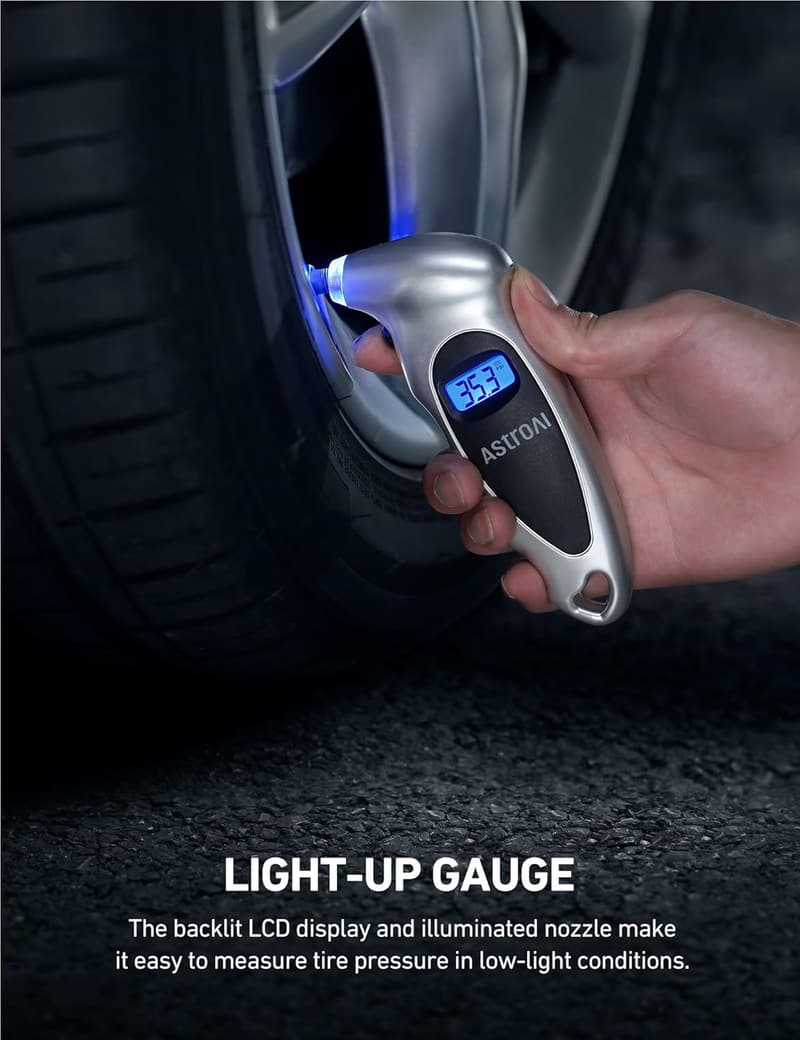 Digital Tire Pressure Gauge with Backlight & Presta Valve Adaptor
