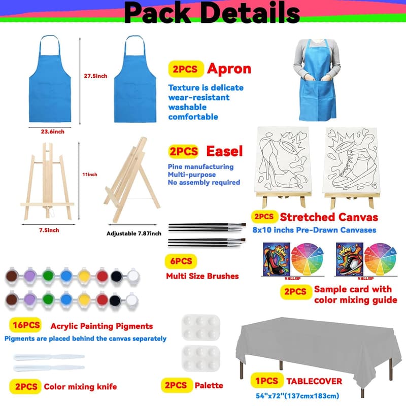 Paint and Sip Canvas Kit for Couples Date Night - 2 Pack