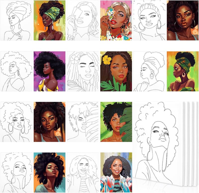 Valentine's Day Pre-Drawn Canvas Set for Couples (8 x 10 Inch)