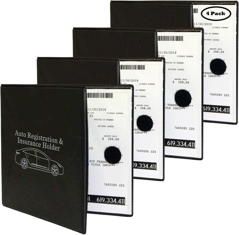 Auto Registration & ID Card Holder - 4 Pack with Strong Velcro Closure
