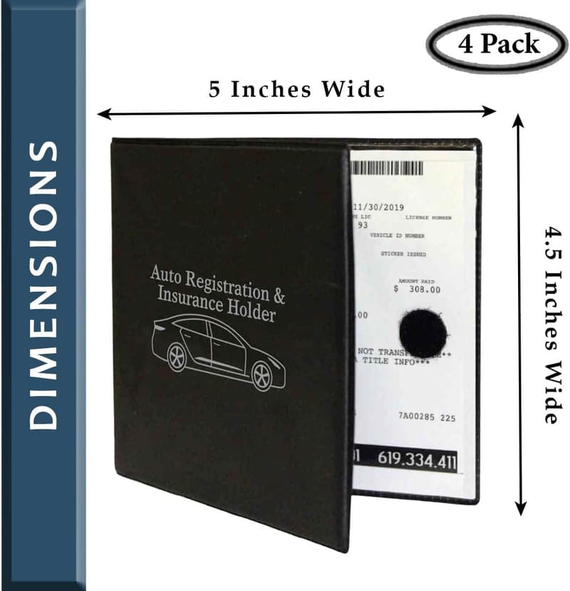 Auto Registration & ID Card Holder - 4 Pack with Strong Velcro Closure