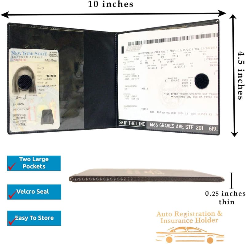 Auto Registration & ID Card Holder - 4 Pack with Strong Velcro Closure