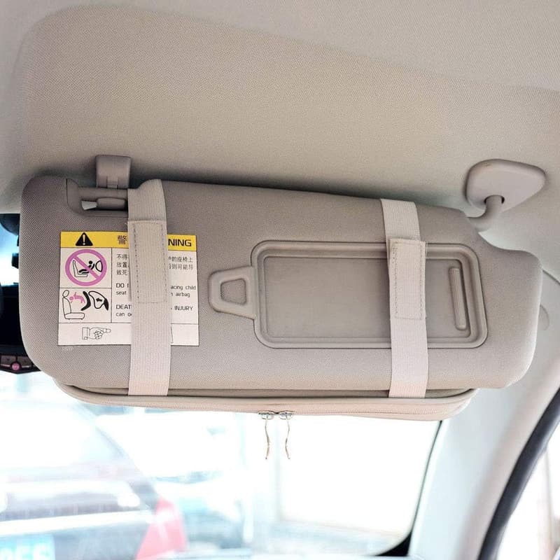 Car Sun Visor Organizer with Double Zippers & Glasses Clip