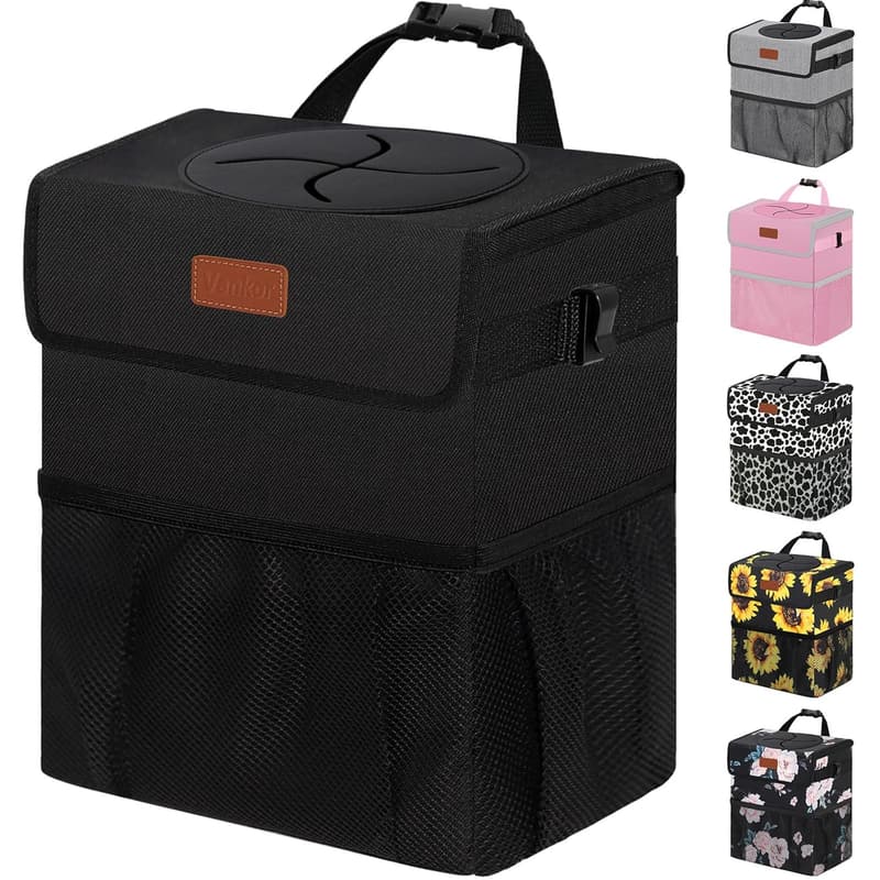 Car Trash Can with Lid for Back Seat - Leakproof Auto Accessory