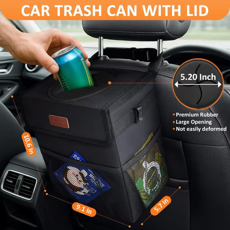 Car Trash Can with Lid for Back Seat - Leakproof Auto Accessory