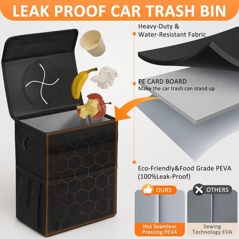 Car Trash Can with Lid for Back Seat - Leakproof Auto Accessory