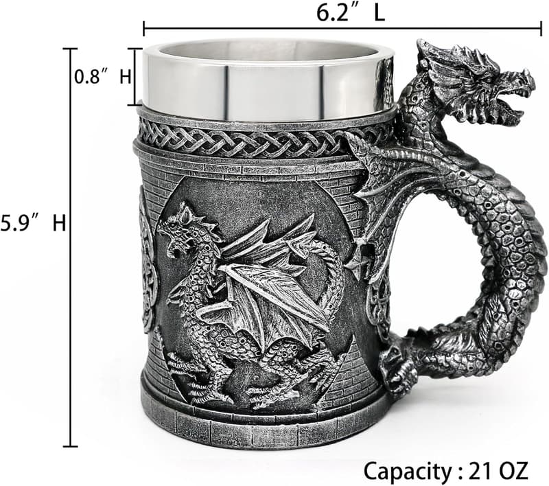 Medieval Dragon Game Mug - 21oz Viking Tankard for Collectors